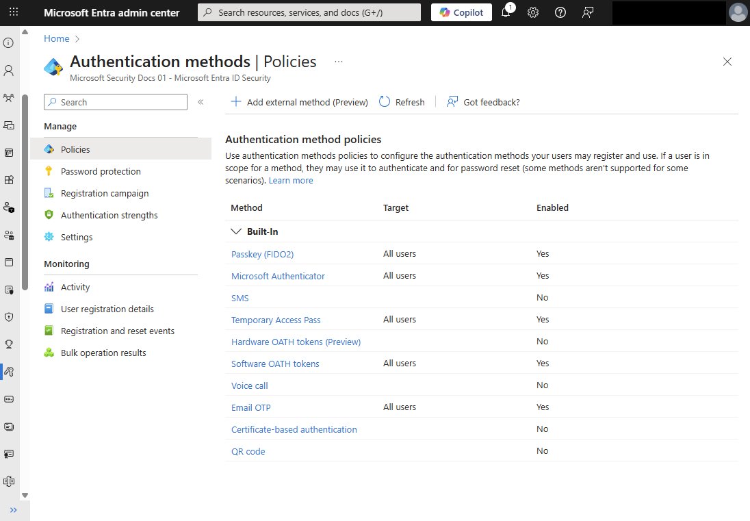 Self-service password reset authentication methods policies in Microsoft Entra admin center