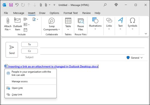 Send files larger than the Outlook attachment limit as a OneDrive link