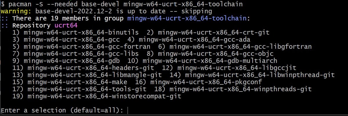 Set up C++ with MinGW-w64: pacman installing the ucrt64 toolchain in MSYS2