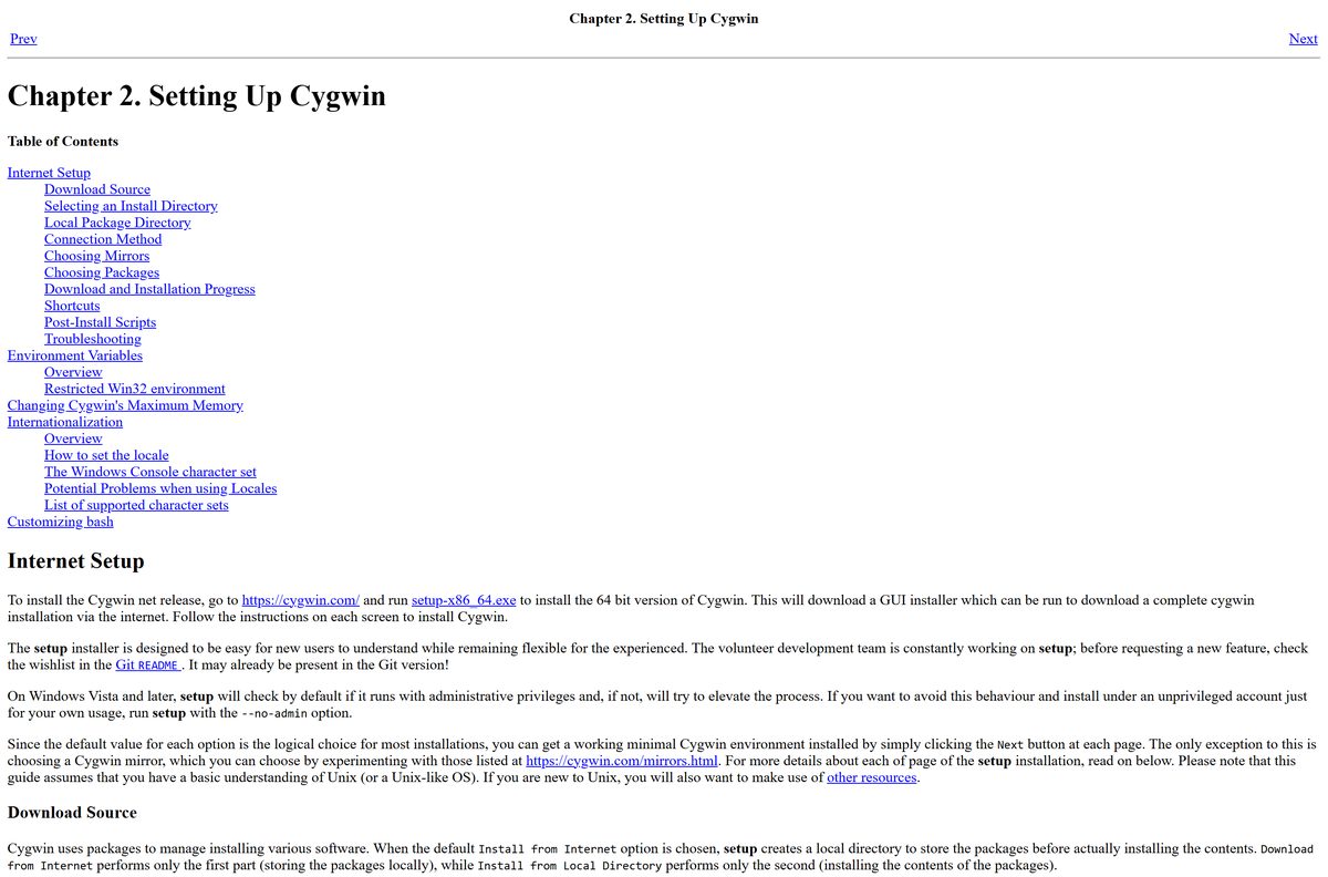 Cygwin User's Guide chapter on running the setup program