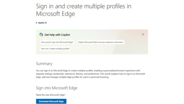 Sign in and create multiple profiles in Microsoft Edge