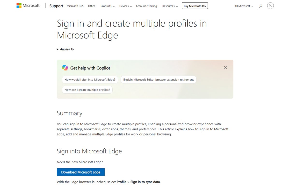 Sign in and create multiple profiles in Microsoft Edge