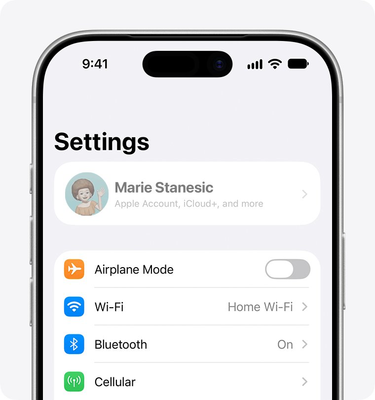Sign out of Apple Account on iPhone by tapping your name in Settings