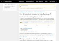 Snapchat Support page with steps to deactivate or delete an account
