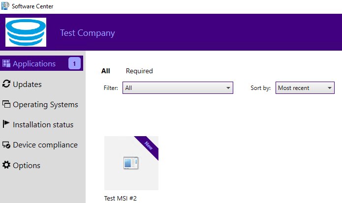 Software Center branded with a company name, logo and purple color scheme
