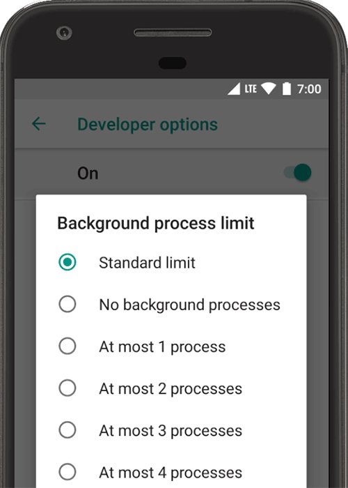 Speed up an old Android phone with the Background process limit setting