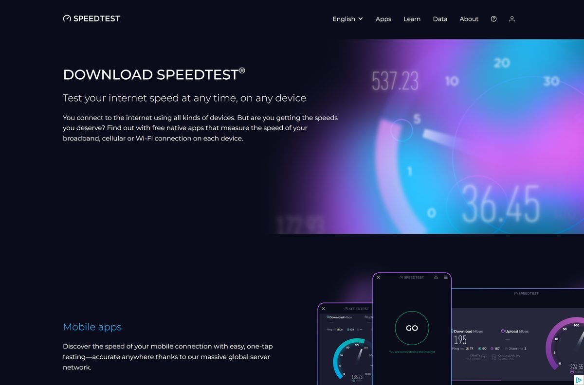 Ookla app index covering macOS, Windows, iOS, Android and Apple TV