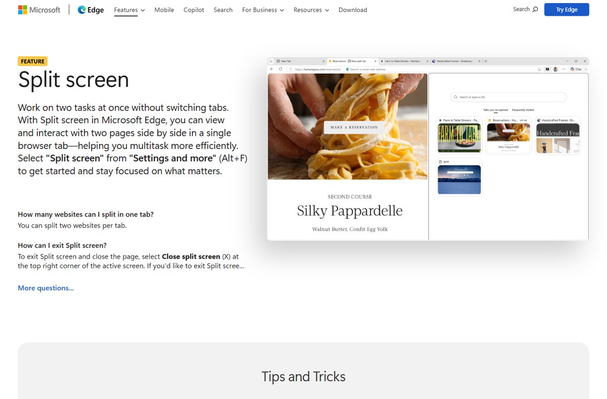 Split screen in Microsoft Edge to view two web pages side by side