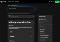Spotify support page on volume normalization with iOS, Android and Desktop sections