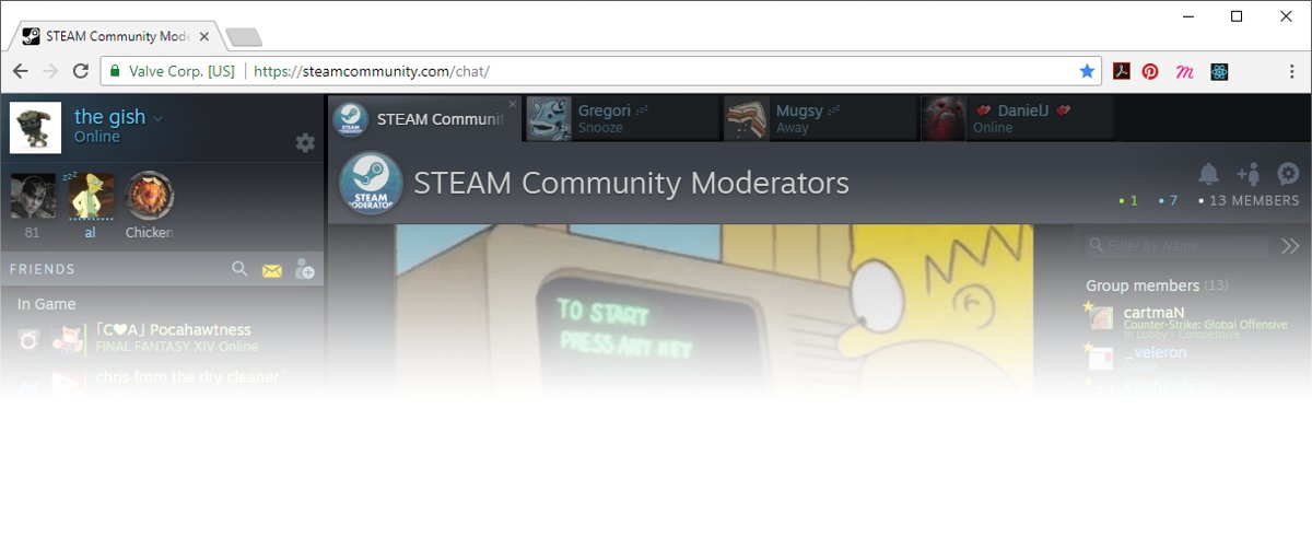 Steam Friends List in a browser with the status line under the profile name