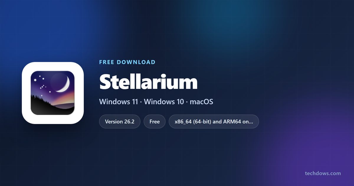 Stellarium download card with version, builds and requirements