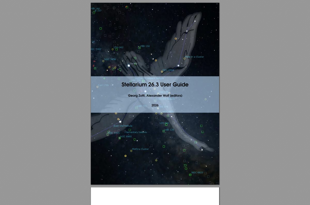 Stellarium user guide title page and table of contents