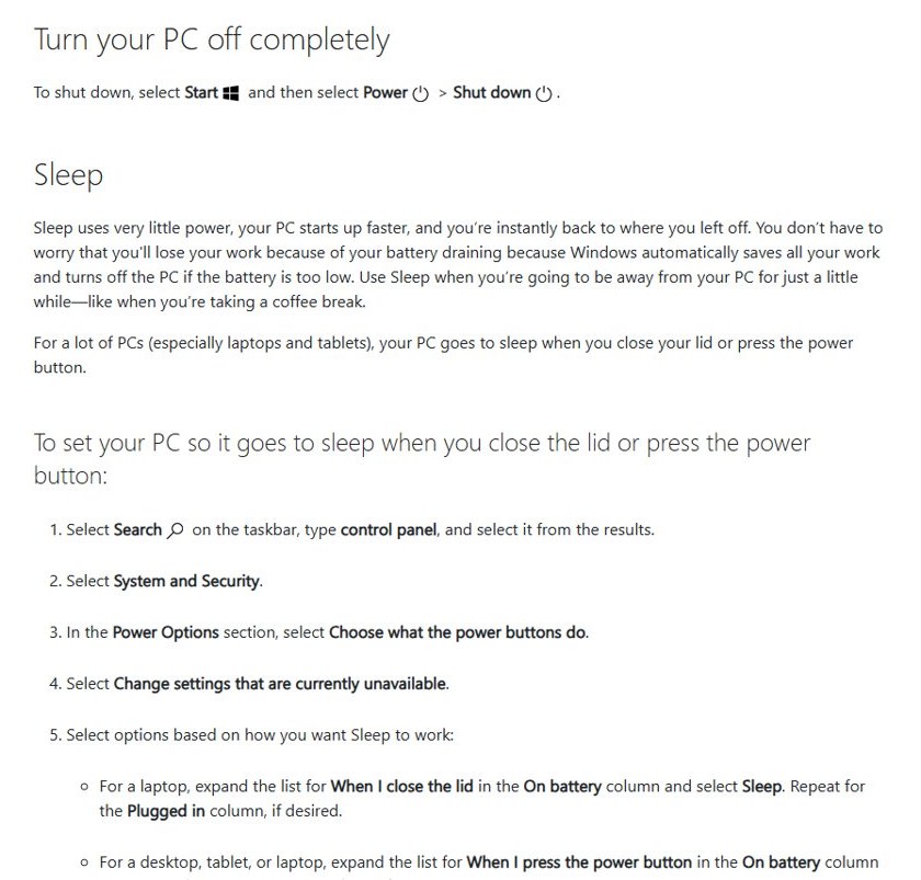 Steps to make the lid or power button put Windows to sleep in Power Options