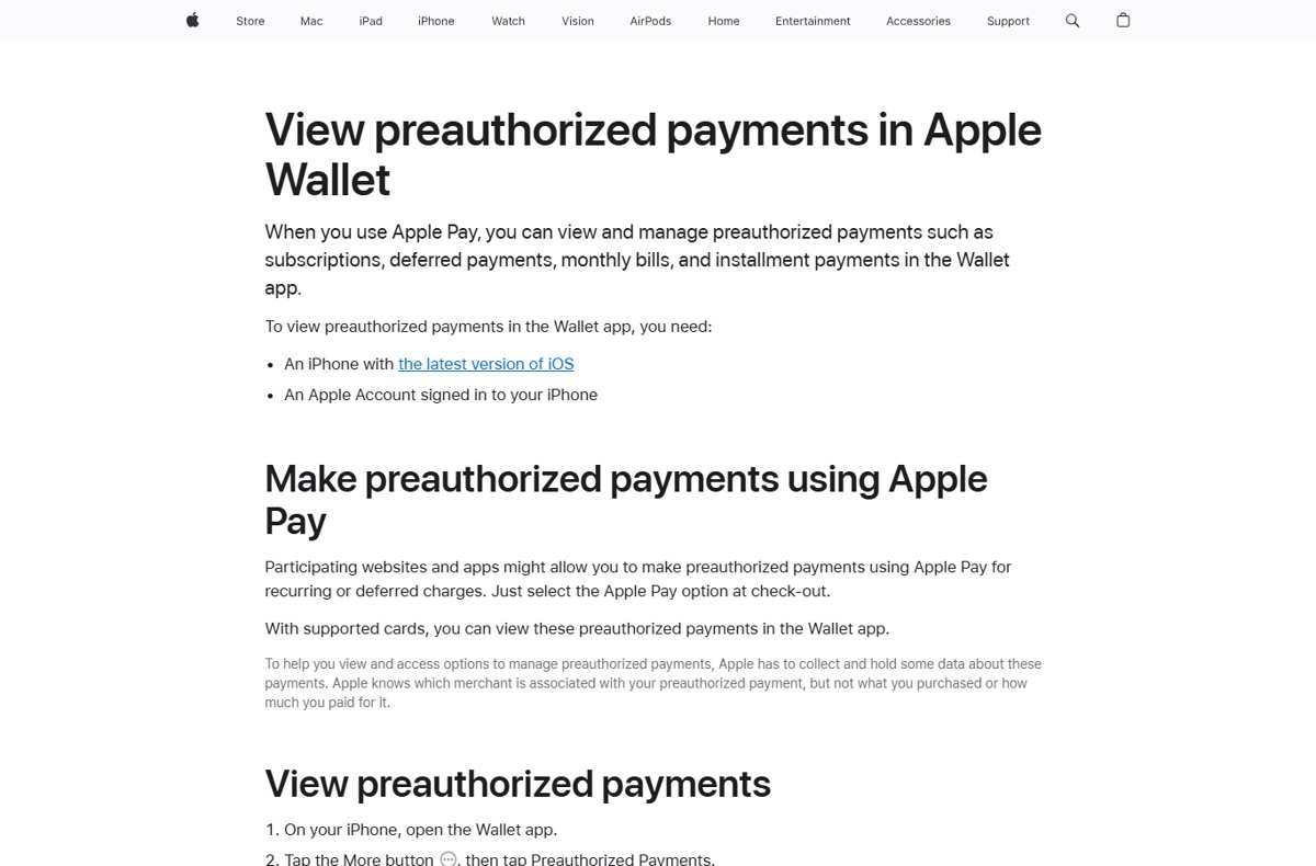 Stop Apple Pay subscription payments from Preauthorized Payments in Apple Wallet