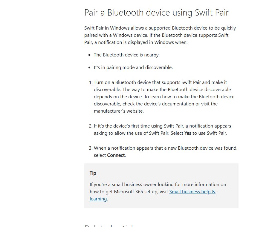Swift Pair steps to pair Bluetooth earbuds with Windows