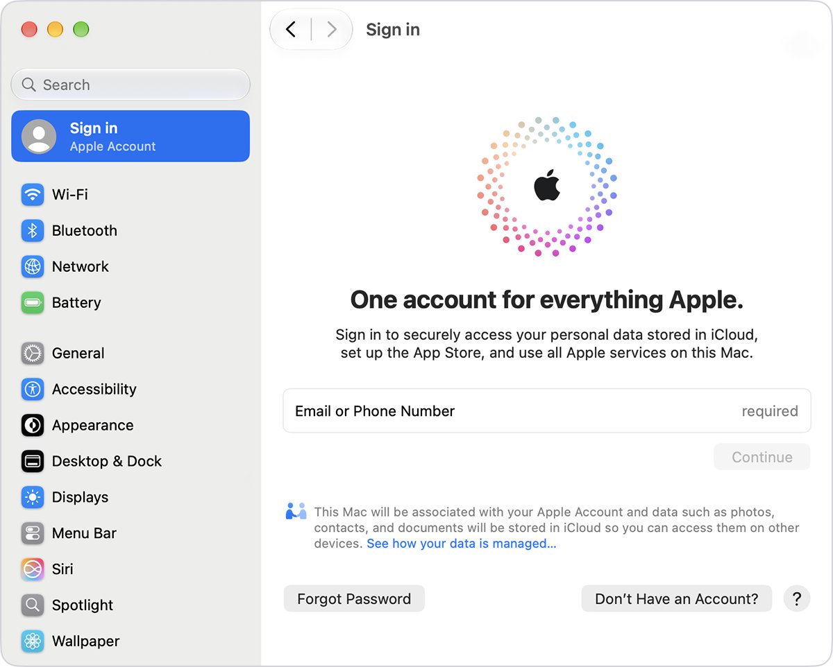 Switch Mac to a different iCloud account on the System Settings Sign in page