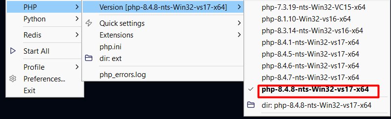 Switch PHP version in Laragon from the PHP Version submenu