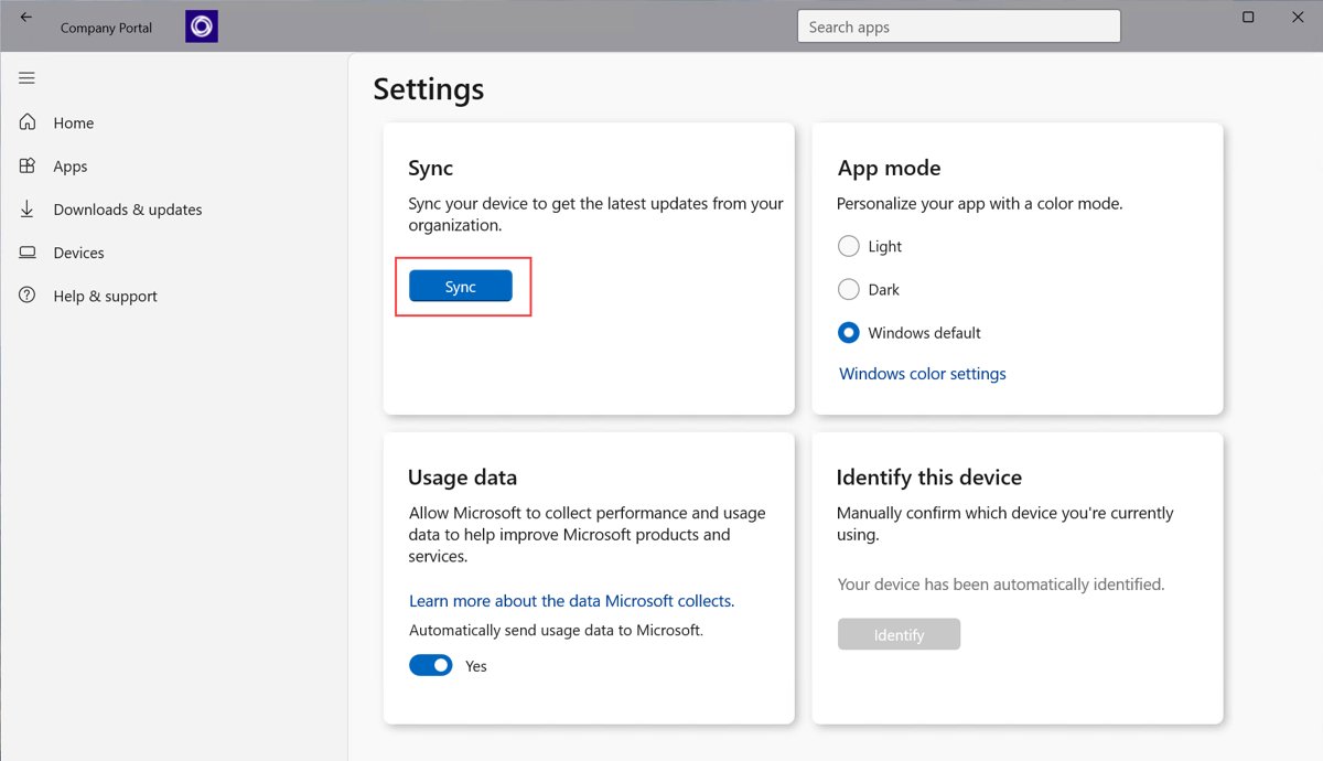Sync Intune EPM policies from the Company Portal app Settings page