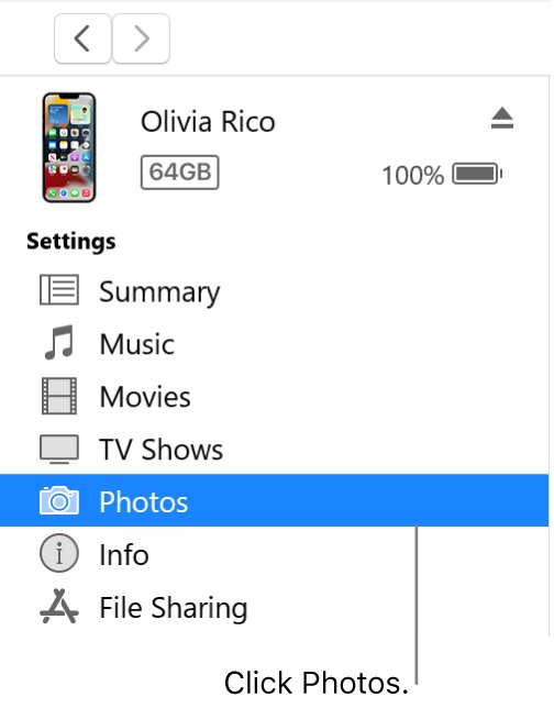 Sync pictures to iPhone with iTunes on Windows from the Photos setting