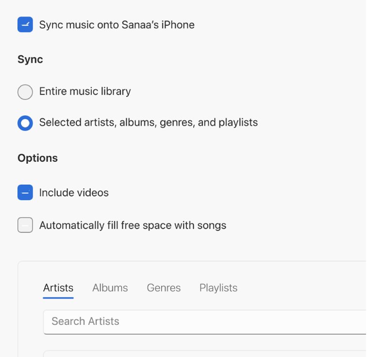 Sync selected playlists to iPhone in Apple Devices instead of entire library
