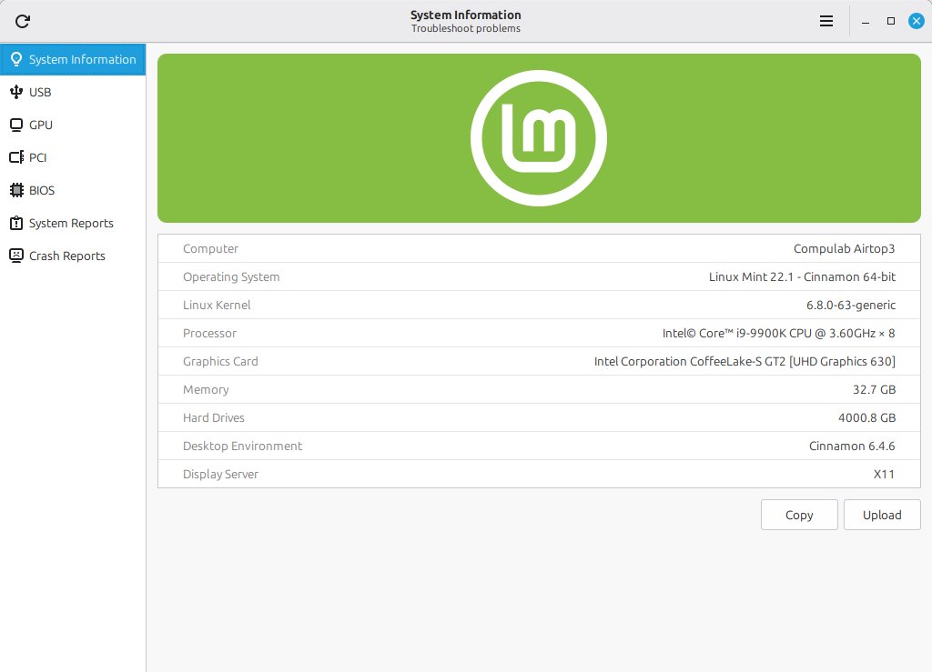 System Information tool listing operating system, kernel, processor and graphics details