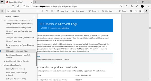 Table of contents pane open beside a PDF in Microsoft Edge