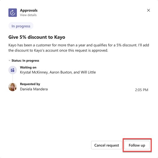 Teams approval request details with the Follow up button for reminders
