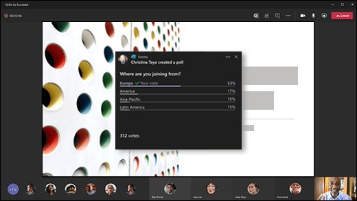 Teams meeting window with a poll showing live vote percentages