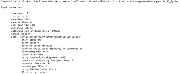 Test SSD speed with Microsoft DiskSpd command line and input parameters
