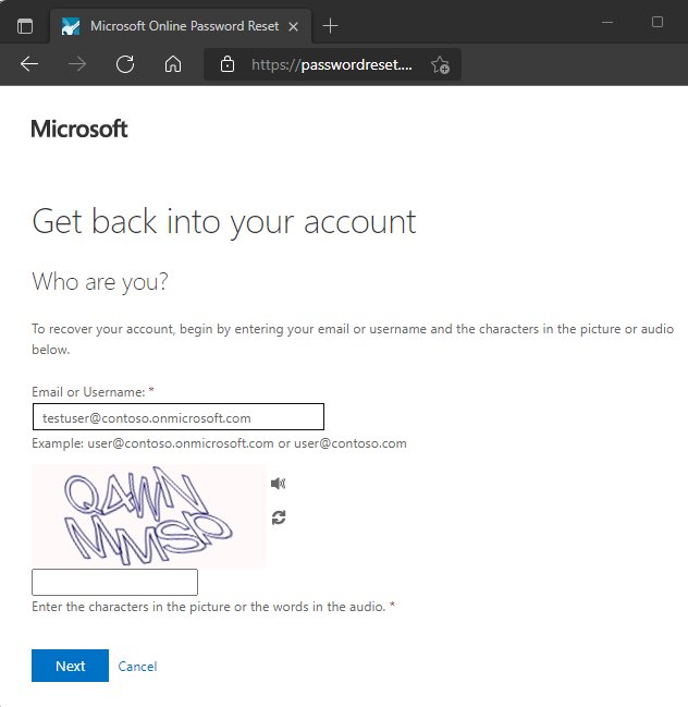 Test self-service password reset as a user on the Get back into account page