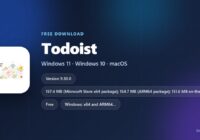 Todoist download card with version, plans and supported platforms