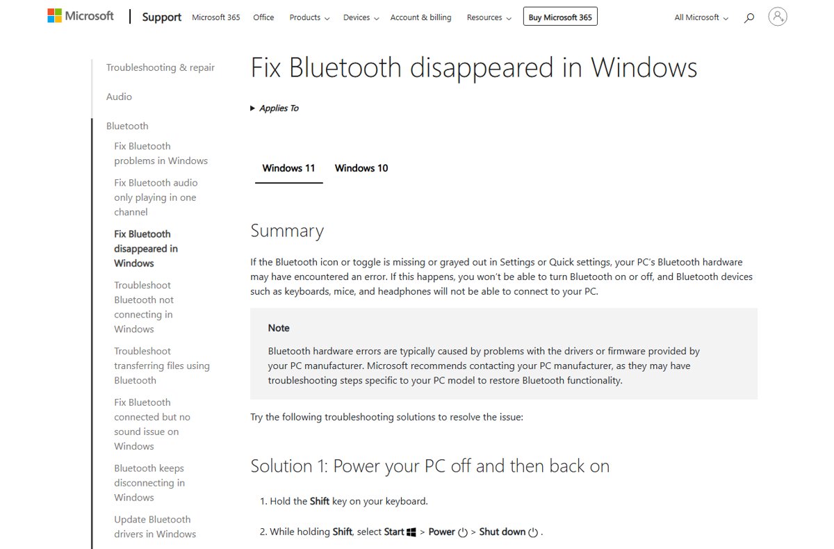 Toggle to turn Bluetooth On or Off is missing in Windows 11