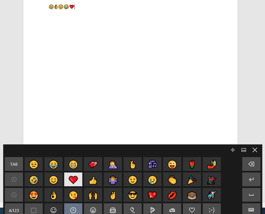 Touch keyboard emoji view inserting emoji into a document