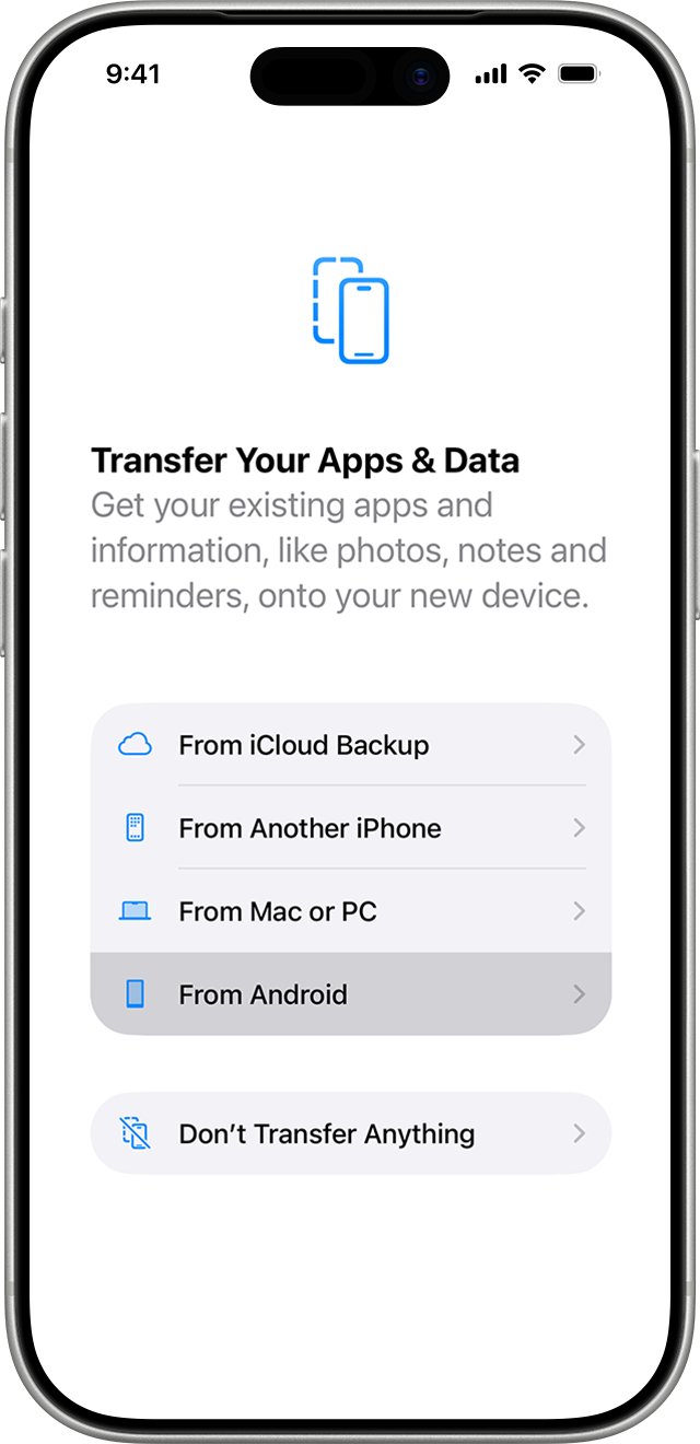 Transfer contacts from Android to iPhone with the From Android option