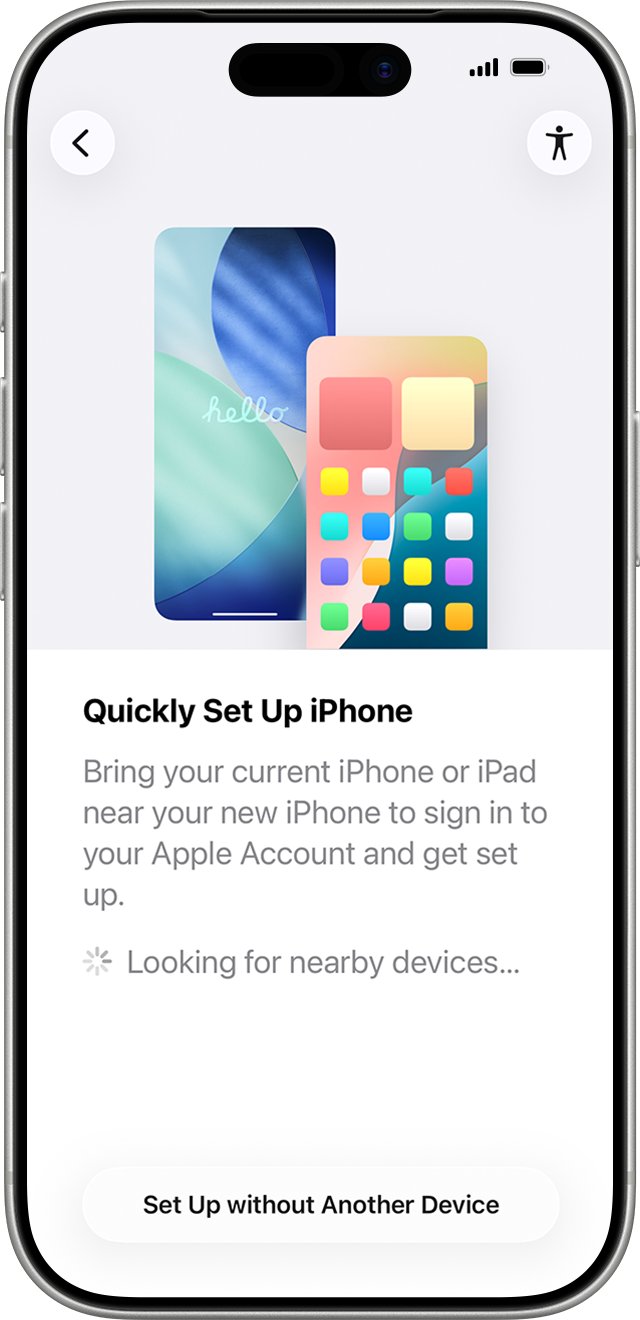 Transfer contacts to new iPhone using the Quick Start setup screen