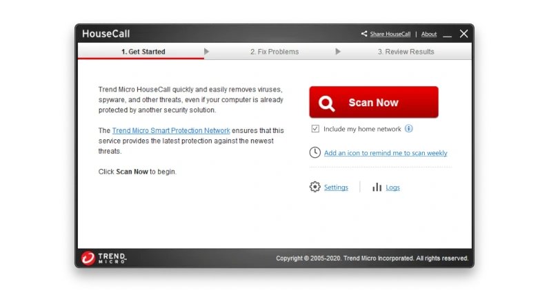 Trend Micro HouseCall free online security scan with the Scan Now button