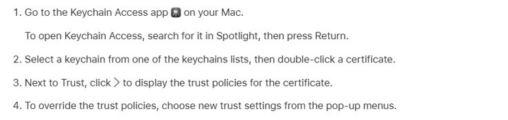 Trust DoD root certificates by changing trust settings in Keychain Access