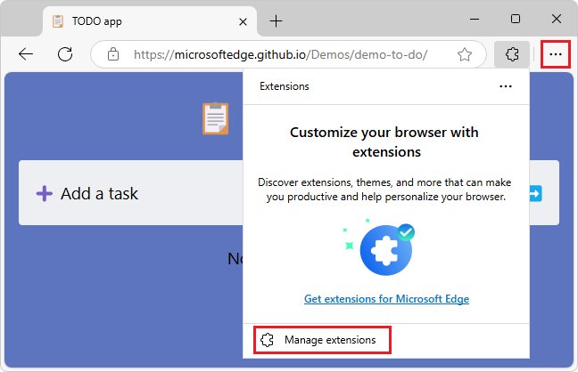 Turn ad blocker extension on or off from the Edge Extensions menu