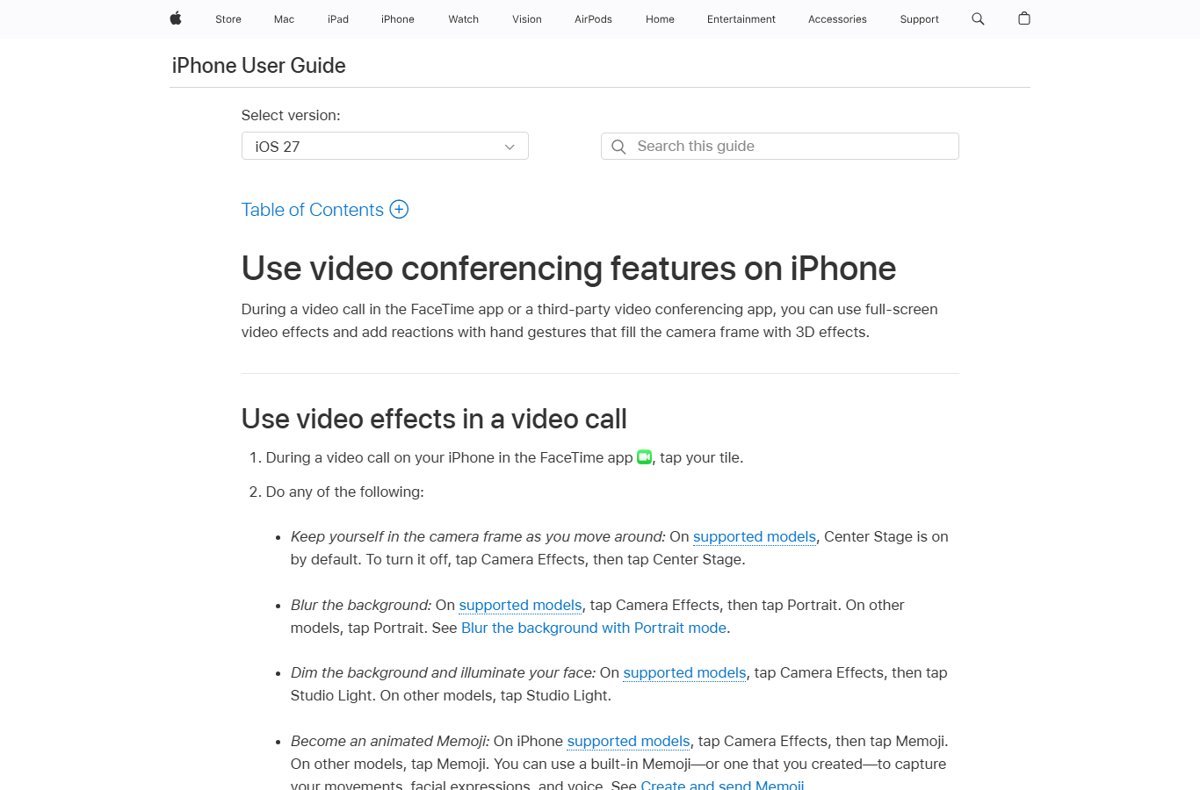 Turn off Center Stage in FaceTime on iPhone through Camera Effects