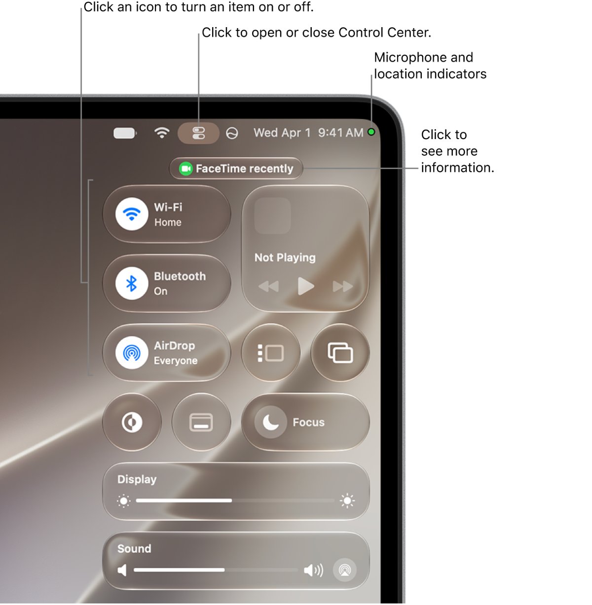 Turn off Wi-Fi on a Mac from Control Center in the menu bar