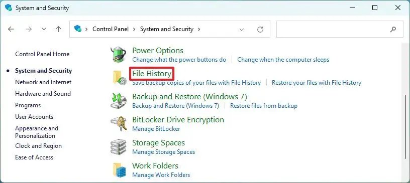 Turn on File History in Control Panel under System and Security