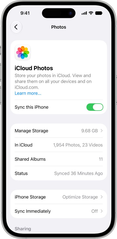 Turn on iCloud Photos on iPhone with the Sync this iPhone switch