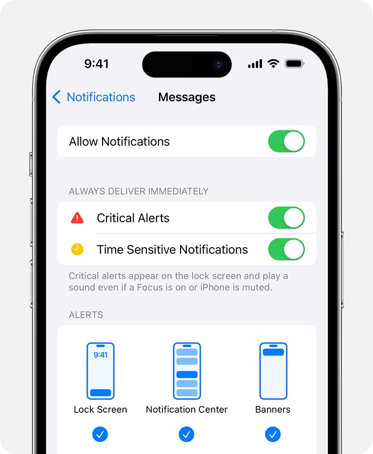 Turn on push notifications on iPhone with Allow Notifications for an app