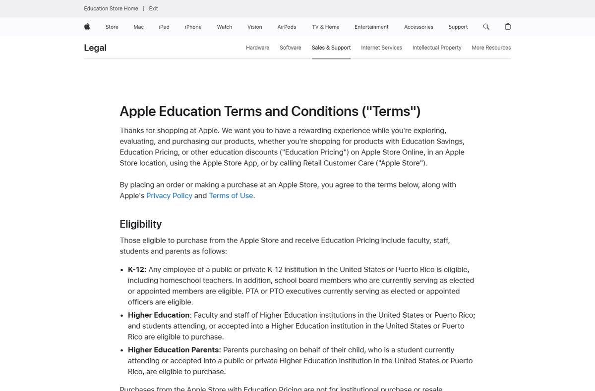 UNiDAYS Apple education pricing eligibility in the Apple Education Terms