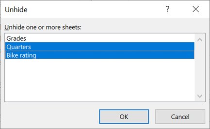 Unhide Excel sheets dialog listing hidden sheets instead of deleted ones
