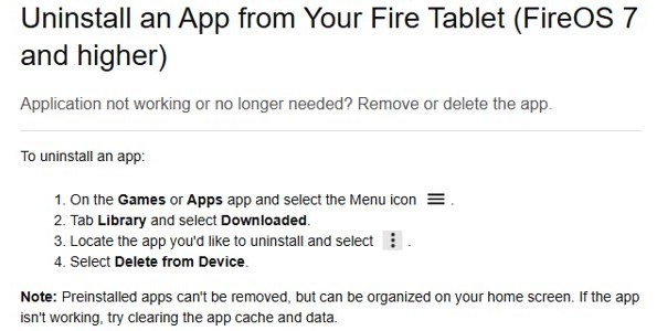 Uninstall apps on Amazon Fire tablet with Library, Downloaded and Delete from Device
