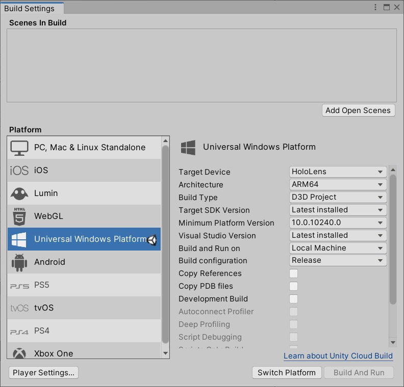 Unity Build Settings with Universal Windows Platform targeting HoloLens on ARM64