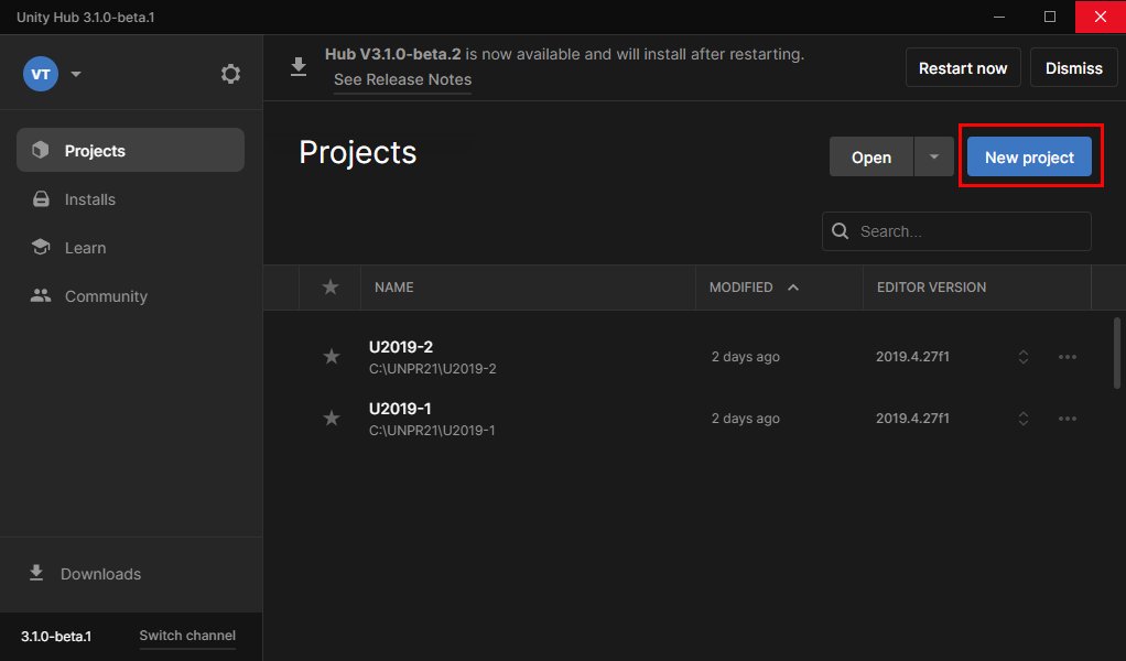 Unity Hub Projects tab with the New project button highlighted