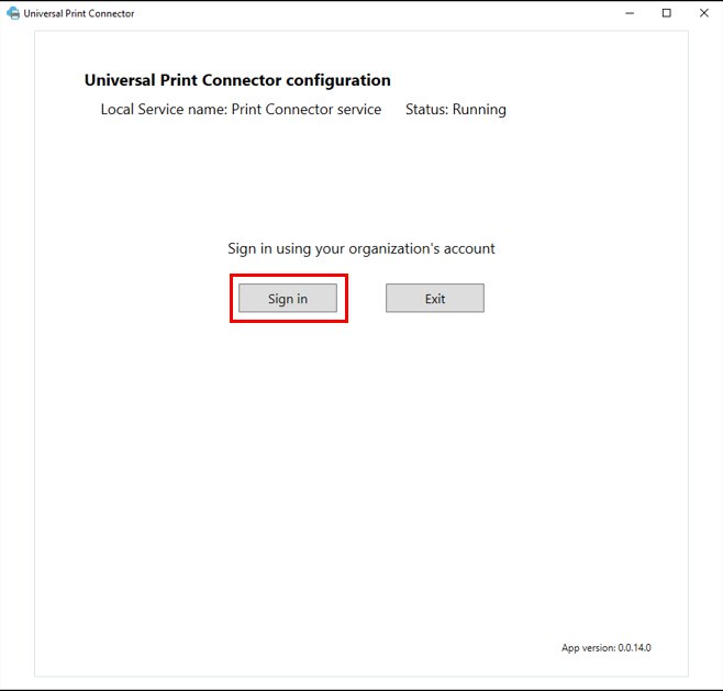 Universal Print connector sign-in screen for registering printers that are not Universal Print ready