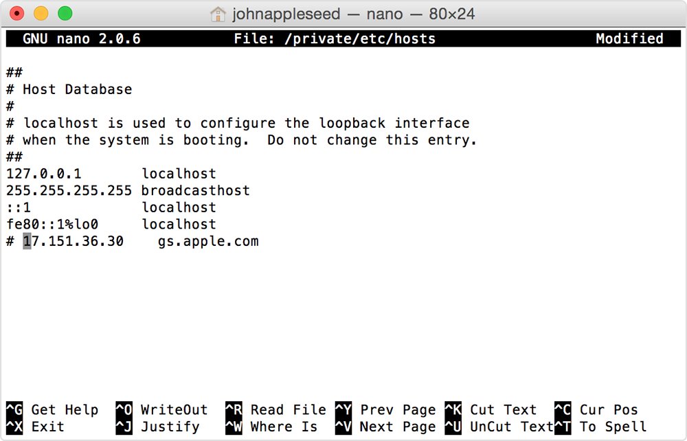 Unsigned IPSW error 3194 fix: gs.apple.com hosts entry commented out in nano